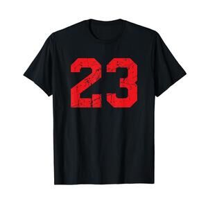 Number 23 Red Distressed Varsity Number T-Shirt